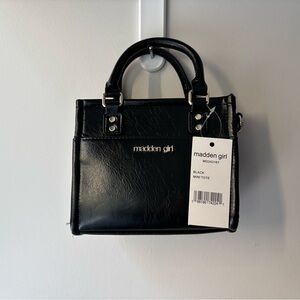 Madden Girl Sleek Black Mini Tote Bag with Adjustable/Removable Crossbody Strap